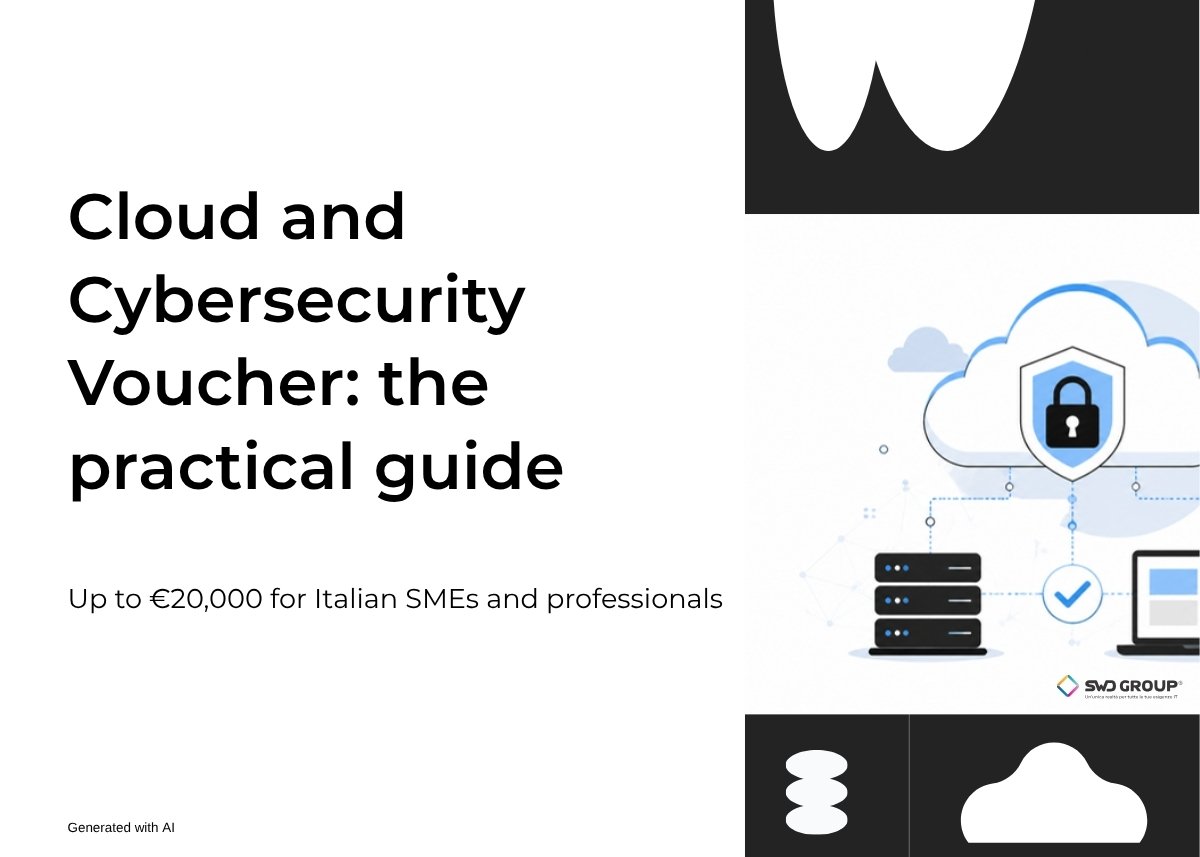 Illustration of a cloud protected by a padlock, connected to servers and computers